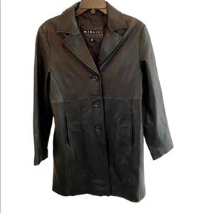 Winlit Women's Lined Black Button Up Leather Coat Size Small